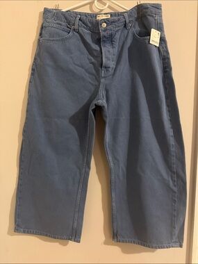 Free People Relaxed Wide-Leg Mid-Blue Denim Pants